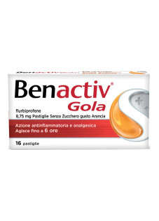 Benactiv Gola Pastiglie Senza Zucchero Gusto Arancia Flurbiprofene 16 Pastiglie