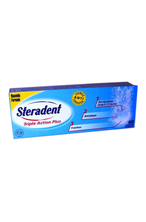 Steradent Triple Action Plus Pulitore Protesi Pulizia Dentiera, 60 Compresse