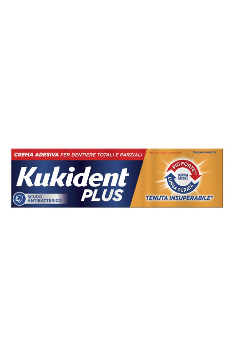 Kukident Plus Doppia Azione Crema Adesiva per Dentiere Totali e Parziali, 40g