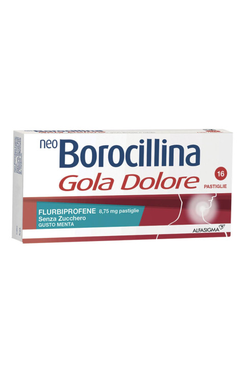 Neoborocillina Gola Dolore Pastiglie Flurbiprofene Senza Zucchero Gusto Menta Azione Rapida, 16 Pastiglie