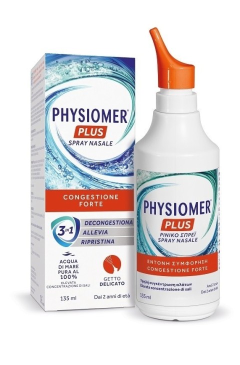Physiomer Plus - Spray nasale decongestionante a base di acqua di mare ipertonica, 135 ml
