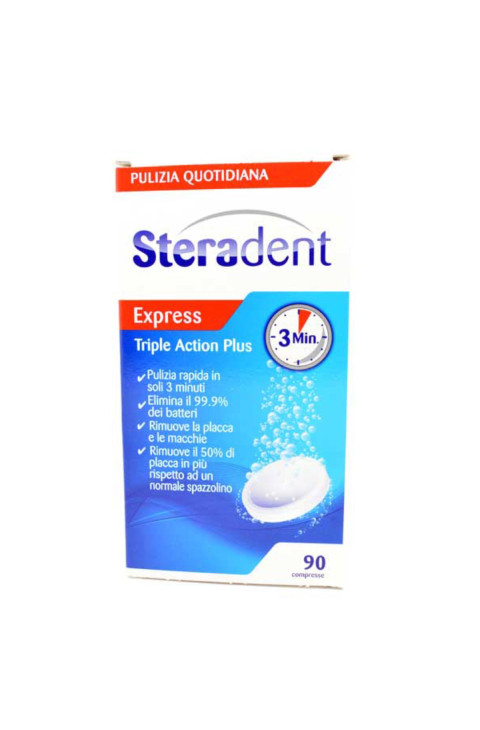 Steradent Triple Action Plus Pulitore Protesi Pulizia Dentiera, 90 Compresse