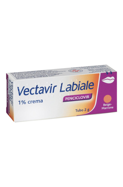 Vectavir Labiale 1% Crema Penciclovir Trattamento Herpes Labiale Color Beige-Marrone, 2g