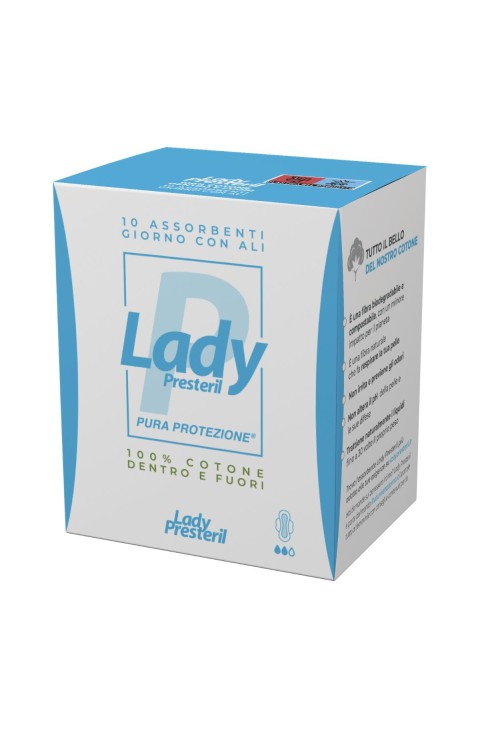 Lady Presteril Assorbenti Esterni Giorno con Ali in Puro Cotone, 10 Pezzi
