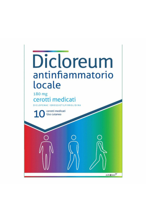 Dicloreum Antinfiammatorio Locale 180g Diclofenac Cerotti Medicati Mal di Schiena, 10 Cerotti