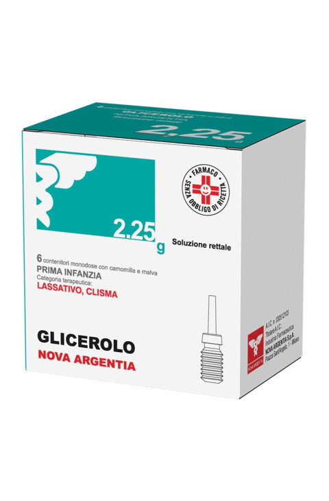 Glicerolo Nova Argentia Prima Infanzia 2,25g Soluzione Rettale con Camomilla e Malva Lassativo, 6 Contenitori Monodose