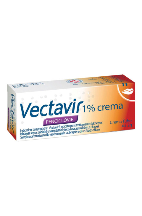 Vectavir 1% Crema Penciclovir Trattamento Herpes Labiale, 2g