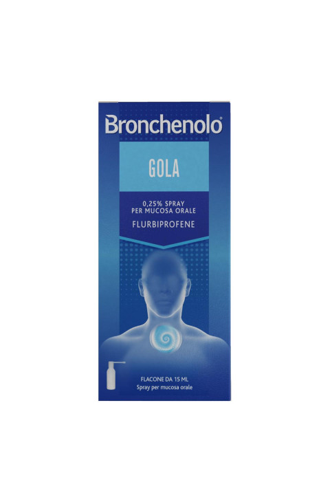 Bronchenolo Gola Spray per Mucosa Orale 0,25% Flurbiprofene Trattamento di Stati Infiammatori del Cavo Orofaringeo, 15m