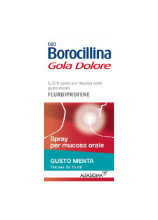 Neoborocillina Gola Dolore Spray per Mucosa Orale 0,25% Flurbiprofene Gusto Menta Azione Rapida, 15ml