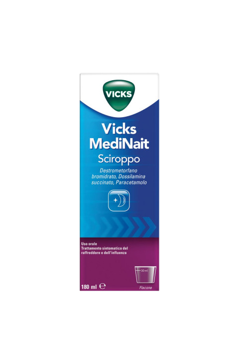 Vicks Medinait 0,5 Mg/Ml + 0,25 Mg/Ml + 20 Mg/Ml Sciroppo Flacone In Vetro Da 180 Ml Con Bicchiere Dosatore