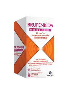 BrufenKids Febbre e Dolore 20mg/ml Ibuprofene Sciroppo Aroma Fragola Senza Zucchero, 150ml