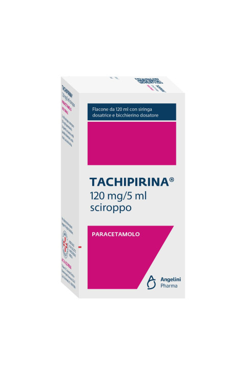 Tachipirina 120mg/5ml Paracetamolo Antipiretico e Analgesico Sciroppo Flacone con Siringa Dosatrice e Bicchierino Dosatore, 120