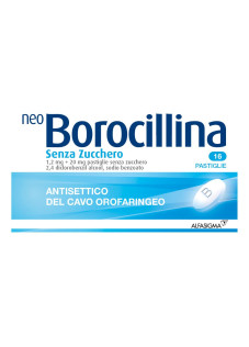 Neoborocillina Senza Zucchero Antisettico del Cavo Orofaringeo Disinfettante e Antibatterico della Gola, 16 Compresse