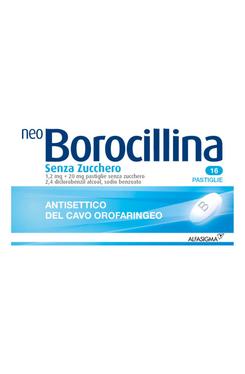 Neoborocillina Senza Zucchero Antisettico del Cavo Orofaringeo Disinfettante e Antibatterico della Gola, 16 Compresse