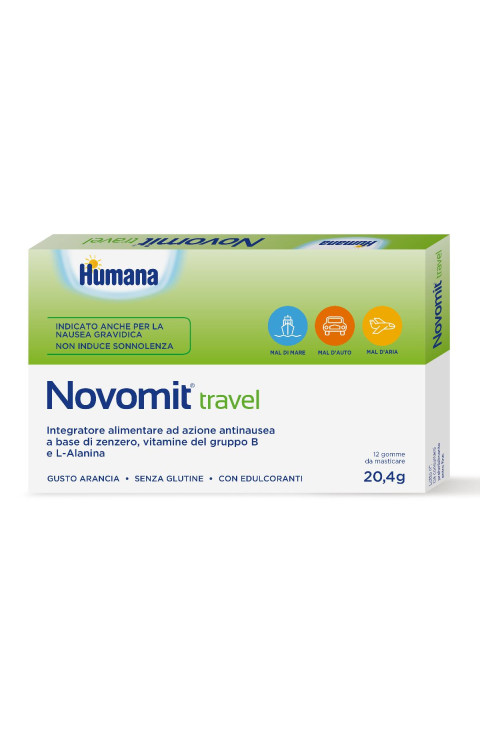 Novomit Travel Antinausea Digestivo Gusto Arancia, 12 Gomme Da Masticare