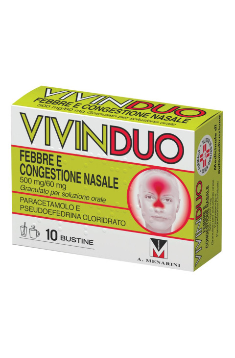 VivinDuo Febbre e Congestione Nasale con Paracetamolo, 10 Bustine