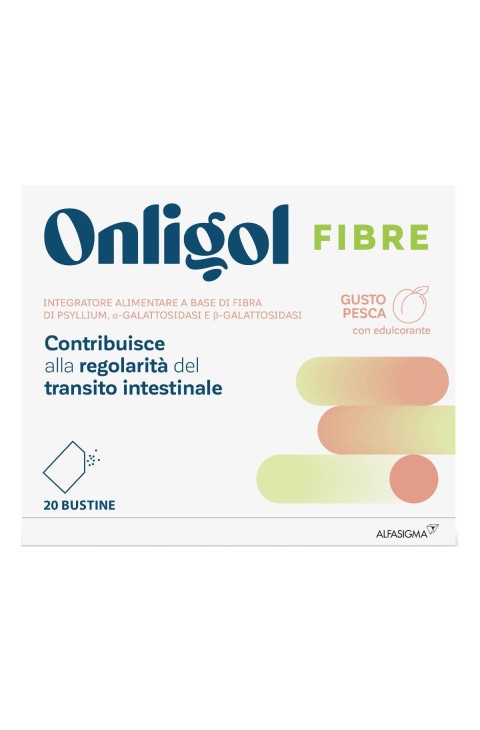 Onligol Fibre Integratore Tansito Intestinale gusto Pesca, 20 Bustine