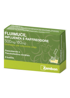 Fluimucil Influenza Raffr 500mg + 60mg Paracetamolo + Pseudoefedrina Cloridrato, 8 Bustine