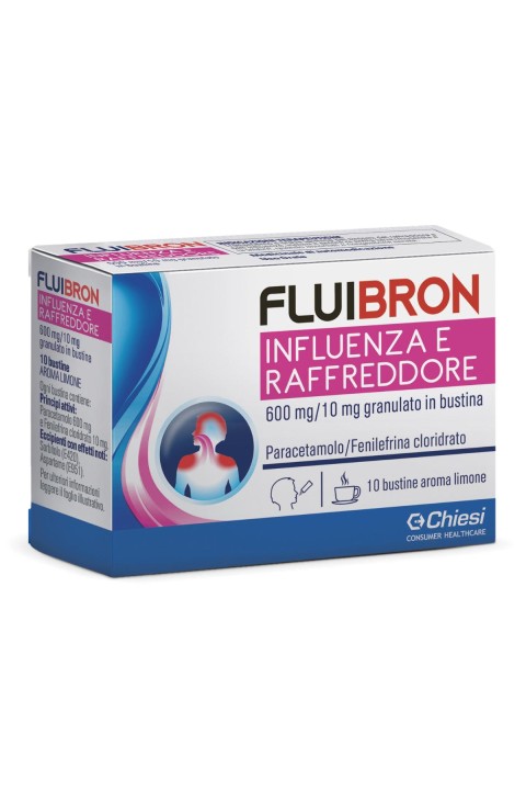 Fluibron influenza e raff Raffreddore 600mg/10mg Paracetamolo/Fenilefrina Cloridrato, 10 Bustine Fluibron influenza e raff Raffreddore 600mg/10mg Paracetamolo/Fenilefrina Cloridrato, 10 Bustine