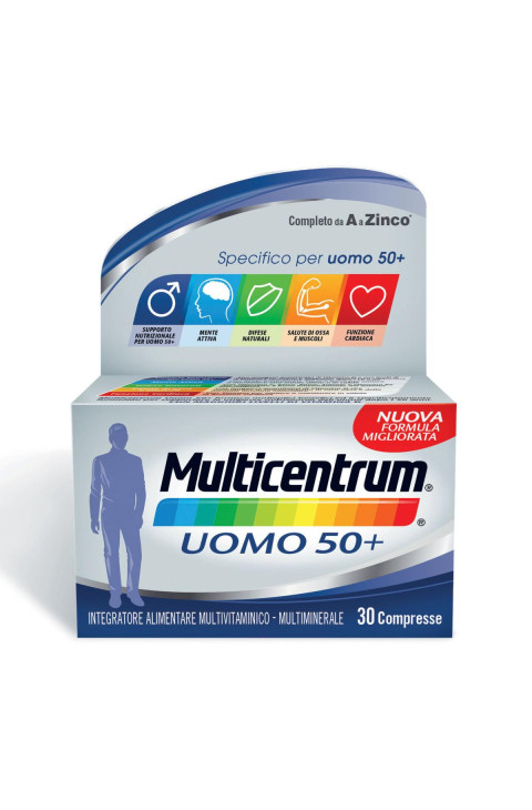 Multicentrum Uomo 50+ Integratore Vitamine Minerali Vitamina C B6 Zinco, 30 Cpr