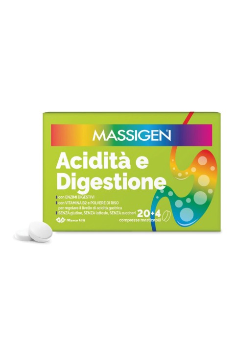 Massigen Acidità e Digestione Integratore con Enzimi Digestivi, 24 Compresse