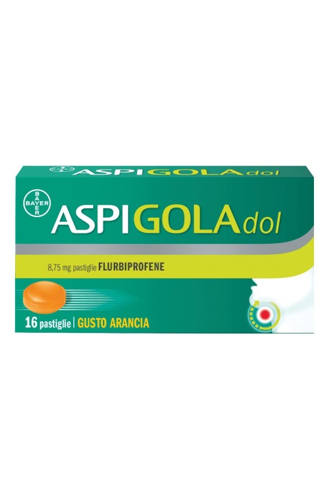 Aspigoladol Caramelle Gola Antinfiammatorio per Mal di Gola Senza Zucchero Gusto Arancia, 16 Pastiglie