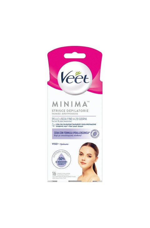 Veet Minima - Strisce Depilatorie Viso Ipoallergeniche, 16 Strisce