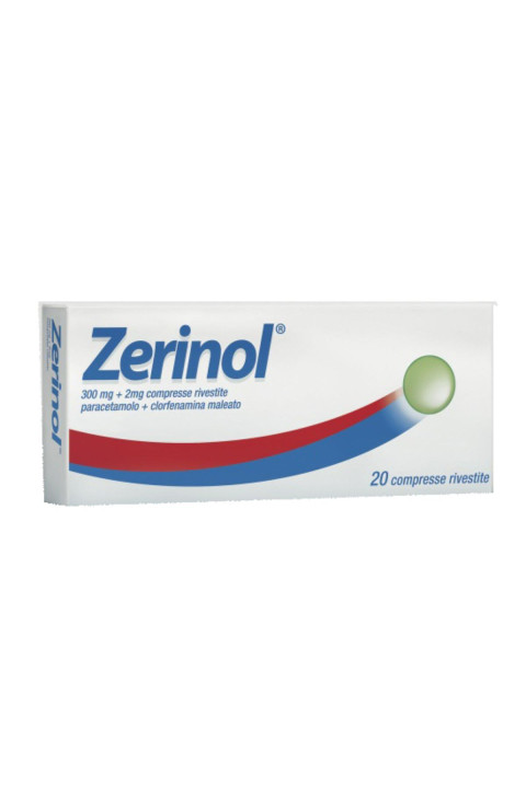 Zerinol 300mg Paracetamolo + 2mg Clorfenamina Maleato Influenza e Raffreddore, 20 Compresse Rivestite