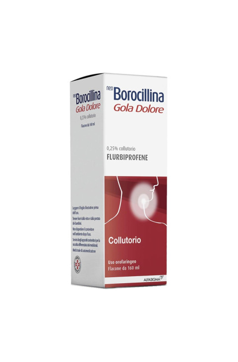 Neoborocillina Gola Dolore Collutorio 0,25% Flurbiprofene Azione Rapida, 160ml