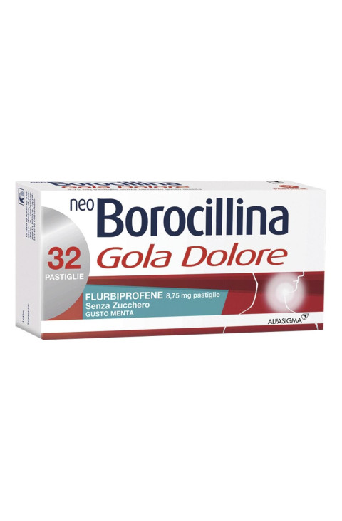 Neoborocillina Gola Dolore Pastiglie Flurbiprofene Senza Zucchero Gusto Menta Azione Rapida, 32 Pastiglie