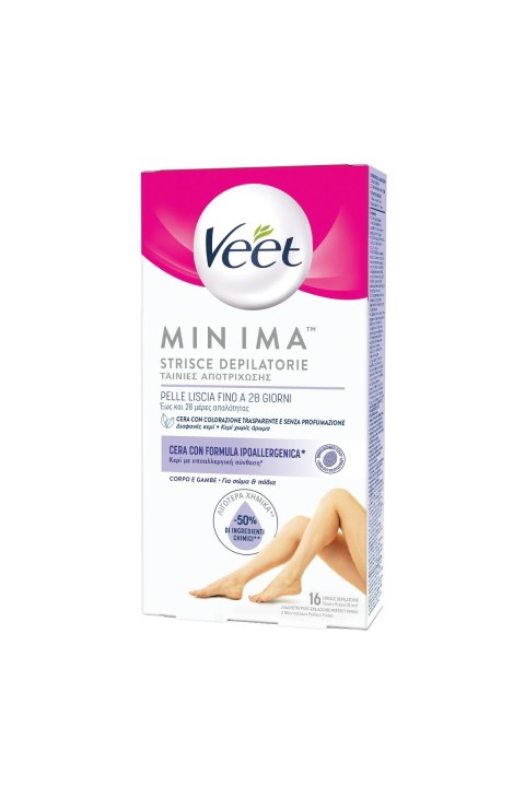 Veet Minima - Strisce Depilatorie Corpo e Gambe Ipoallergeniche, 16 Strisce