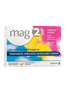 Mag 2 2,25g Magnesio Pidolato per Stati Carenziali di Magnesio, 20 Compresse Effervescenti