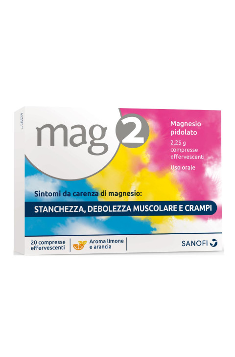 Mag 2 2,25g Magnesio Pidolato per Stati Carenziali di Magnesio, 20 Compresse Effervescenti