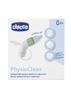 Chicco PhysioClean - Aspiratore Nasale 0M+, 1 Kit Aspiratore con 3 Beccucci
