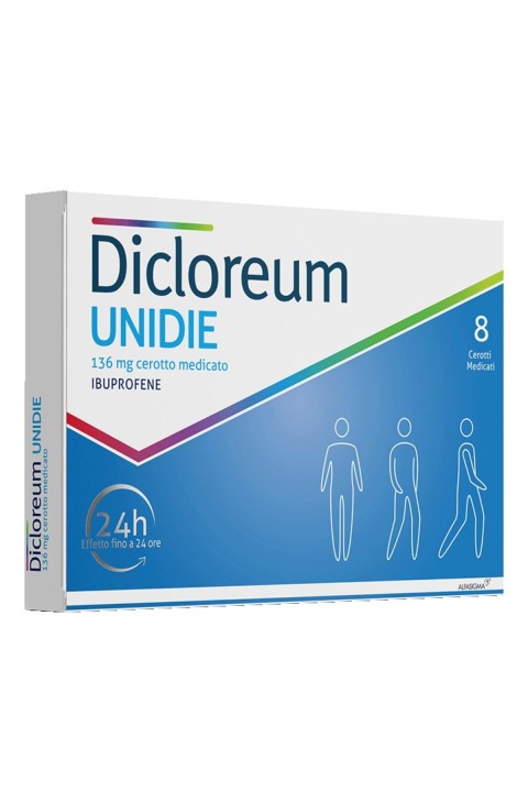 Dicloreum Unidie Ibuprofene 136 mg Dolore e Infiammazione Azione 24H, 8 Cerotti