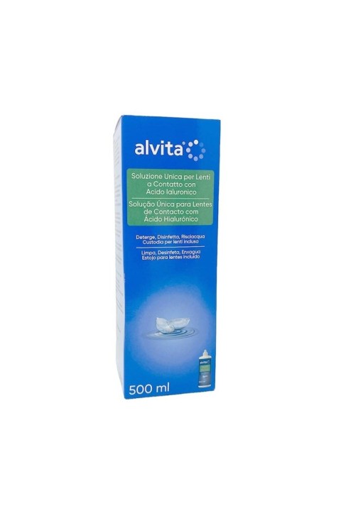 Alvita Soluzione Unica per Lenti a Contatto con Acido Ialuronico, 500ml