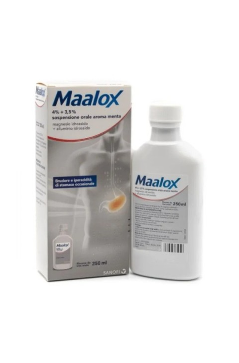 Maalox - 4% + 3,5% Sospensione Orale Gusto Menta Bruciore Stomaco Confezione 250 Ml Maalox - 4% + 3,5% Sospensione Orale Gusto Menta Bruciore Stomaco Confezione 250 Ml
