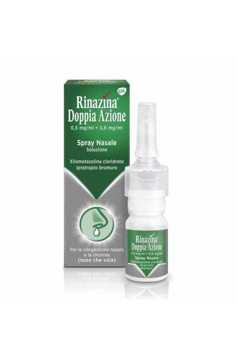Rinazina Doppia Az Azione Spray Nasale Decongestionate Libera il Naso Chiuso Raffreddore, 10ml