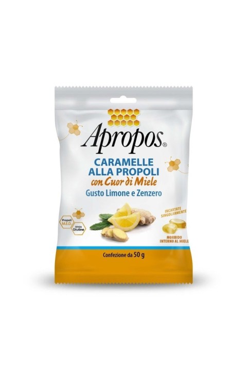 Apropos Caramelle Dure Alla Propoli con Cuor Di Miele Limone e Zenzero, 50g