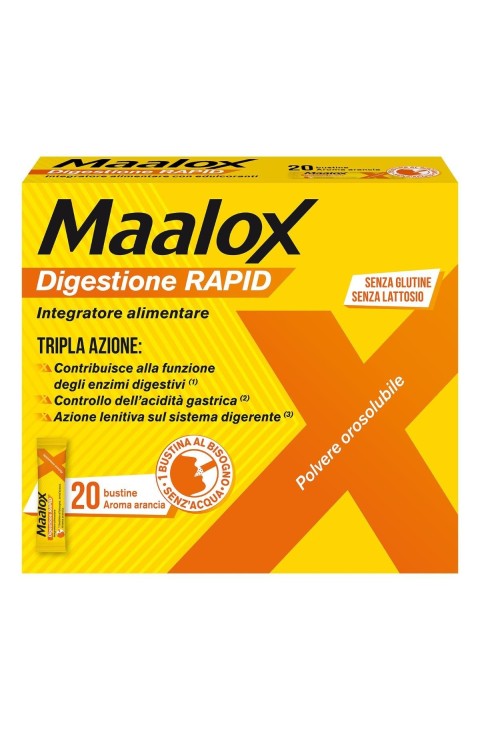 Maalox Digestione Rapid Integratore Cattiva Digestione E Acidità Di Stomaco Adulti E Bambini 6+ 20 Bustine
