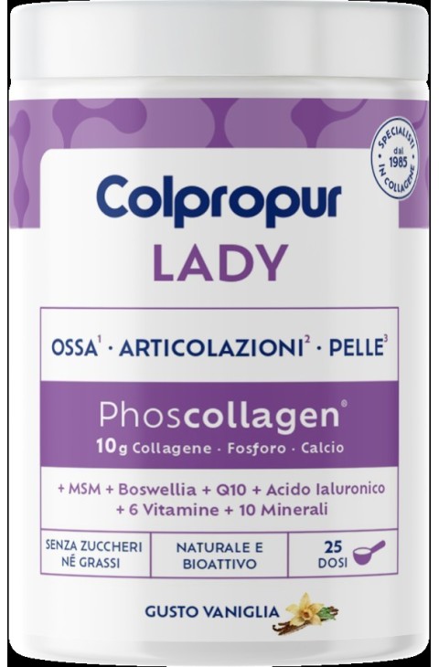Colpropur Lady Integratore di Collagene + Calcio + Fosforo per Pelle Ossa e Articolazioni 332,5 Gr Vaniglia
