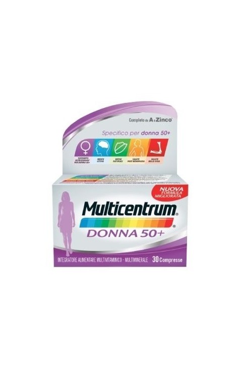 Multicentrum Donna 50+ Integratore Multivitaminico Minerale Calcio Ferro, 30 Compresse
