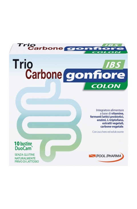 Pool Pharma Trio Carbone Gonfiore IBS Colon Integratore Intestino, 10 Bustine