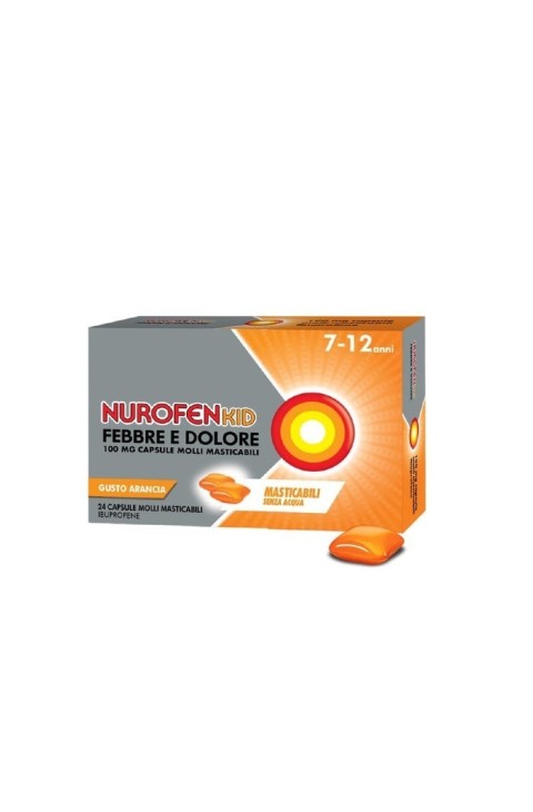 Nurofenkid Febbre e Dolore 100mg Ibuprofene per Bambini 20-40kg, 24 Capsule Molli Masticabili