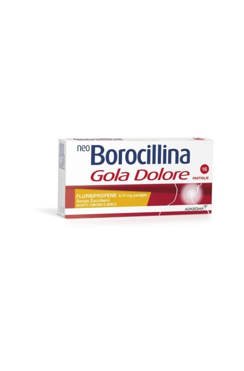 Neoborocillina Gola Dolore Flurbiprofene Pastiglie Senza Zucchero Gusto Limone e Miele Azione Rapida, 16 Pastiglie