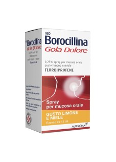 Neoborocillina Gola Dolore Spray per Mucosa Orale 0,25% Flurbiprofene Gusto Limone e Miele Azione Rapida, 15ml