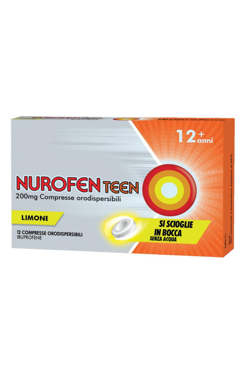 Nurofenteen 200mg Ibuprofene Febbre e Dolore dai 12 Anni Gusto Limone, 12 Compresse Orodispersibili