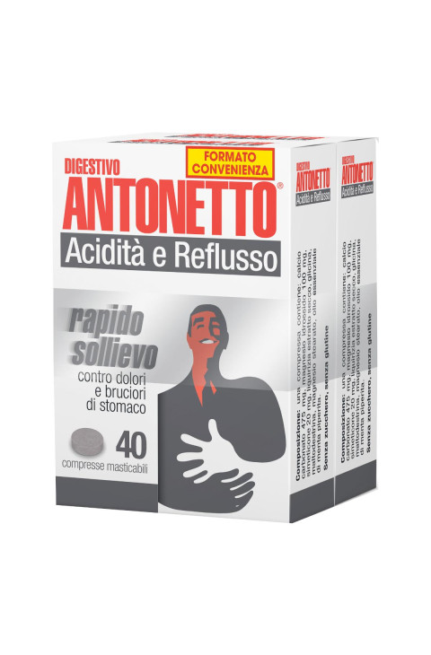 Digestivo Antonetto Acidità e Reflusso Rapido Sollievo, 40+40 Compresse