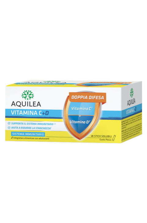 Aquilea Vitamina C + D Integratore Sistema Immunitario Gusto Pesca, 28 Stick