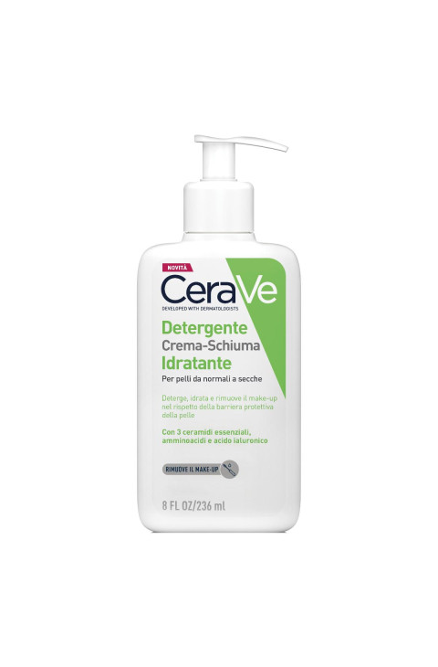 CeraVe Detergente Crema-Schiuma Idratante Deterge e Idrata con Ceramidi, 236ml